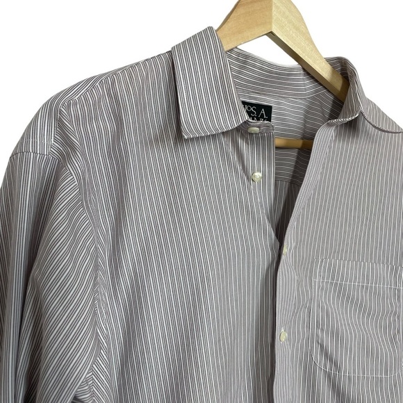 Jos A. Bank Traveler Collection Tailored Fit Striped Dress Shirt Purple Size 17 - Picture 4 of 9